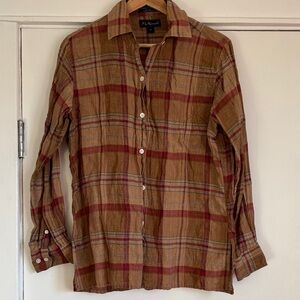 Faconnable Tan and Red Plaid Casual Button-Down Shirt